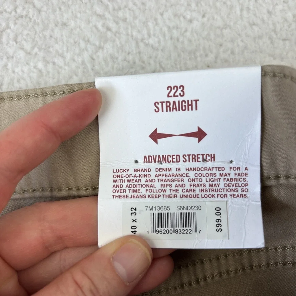 NEW LUCKY BRAND 223 Straight Leg 5-Pocket Pants Mens 40/32 Khaki Tan Stretch NWT